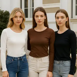 3 Pack Womens Long Sleeve Shirts Crew Neck Basic Stretchy Fitted Y2K Tops Going Out Fashion Slim Fit Clothes Slim fit Order one size up