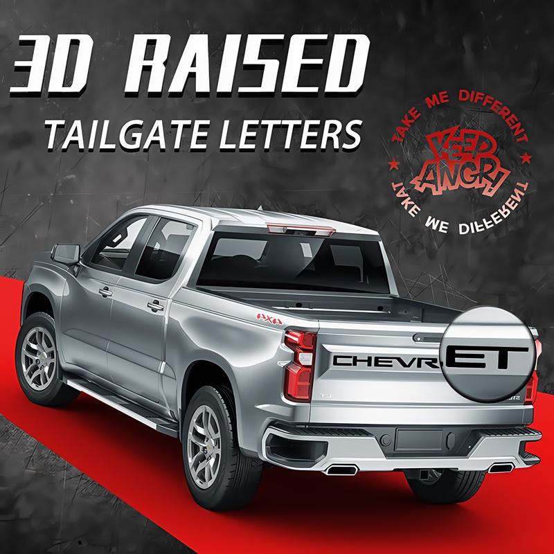 3D Tailgate Letters Decal for Chevy Silverado 1500/2500 2019 2020 2021 2022 2023 2024 2025, Raised ABS Plastic, Weatherproof 3M Adhesive, Easy Stick-On Truck Emblem for Pickup Enthusiasts
