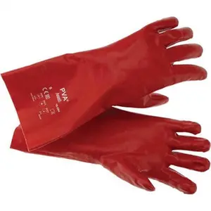 Ansell 15-554-9 Polyvinyl Alcohol (PVA) Chemical Resistant Work Gloves, Size L (9), 14" Long, Cotton Interlock Knit Lined, Gauntlet Cuff, Supported Smooth Finish, ANSI Abrasion Level 4, ANSI Cut Level 1, Red Work Safety Gloves for Home Improvement, Size L