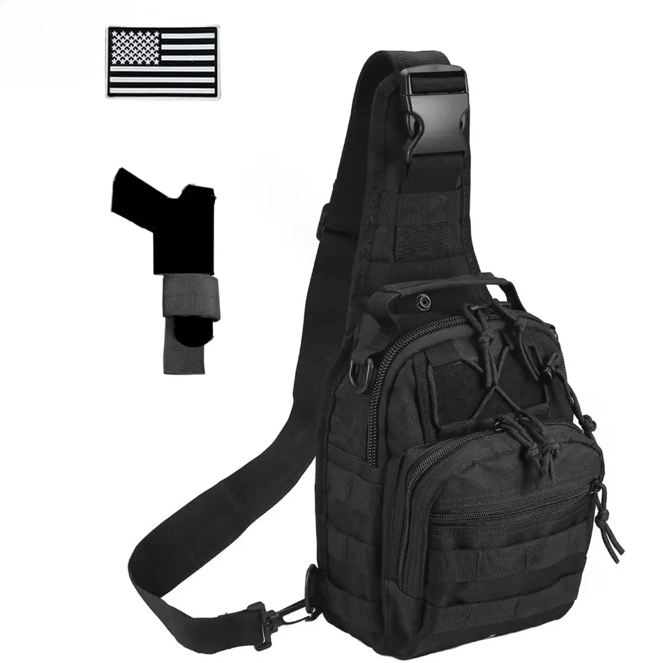 Tactical compact crossbody bag, retro canvas messenger bag, concealed shoulder strap, adjustable, durable, Molle, EDC chest bag, multi-functional, suitable for shooting, hiking, and everyday outings for men and women.
