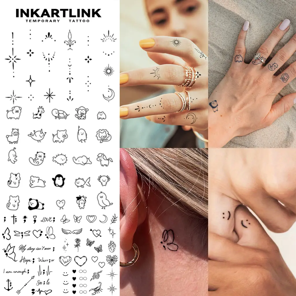 INKARTLINK Tattoo Tech, 2 Sheets Semi-Permanent Temporary Tattoos, Henna Finger Tattoo, Adult Art Design,Lasts 1-2 Weeks, Waterproof, Realistic Look, No Adhesive, No Reflection,For Man And Woman,Ideal for Swimming, Party