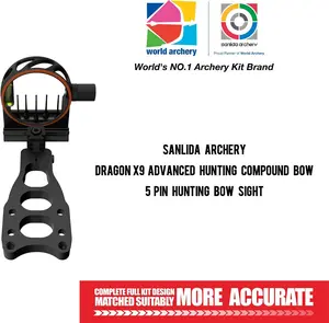 Sanlida 5 Pin Archery Bow Sight with Light Dragon X9, Bubble Level and Multiple Mounting Holes for Right Hand Compound Bow