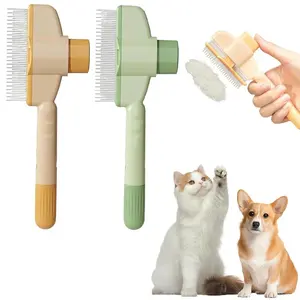 Multifunctional Pet Grooming Brush with Release Button - Dual Bristles, 2-Layer Design, Flea Comb, Fur Removal Tool for Indoor Cats, Grooming Tools for Home & Party Gifting