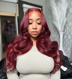 Tuneful Transparent 13x6 Lace Front 99j Hair Wigs Body Wave Pre Plucked Wig 180 Density  Lace Frontal Wigs For Women
