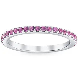 3/4Ct Pink Sapphire Stackable Ring Wedding Band 10k White Gold