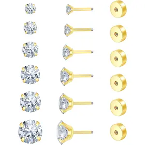 Flat Back Stud Earrings for Women Cartilage Earrings  Earrings Surgical Steel Earrings CZ Earrings Studs 6 Pairs 18-20G