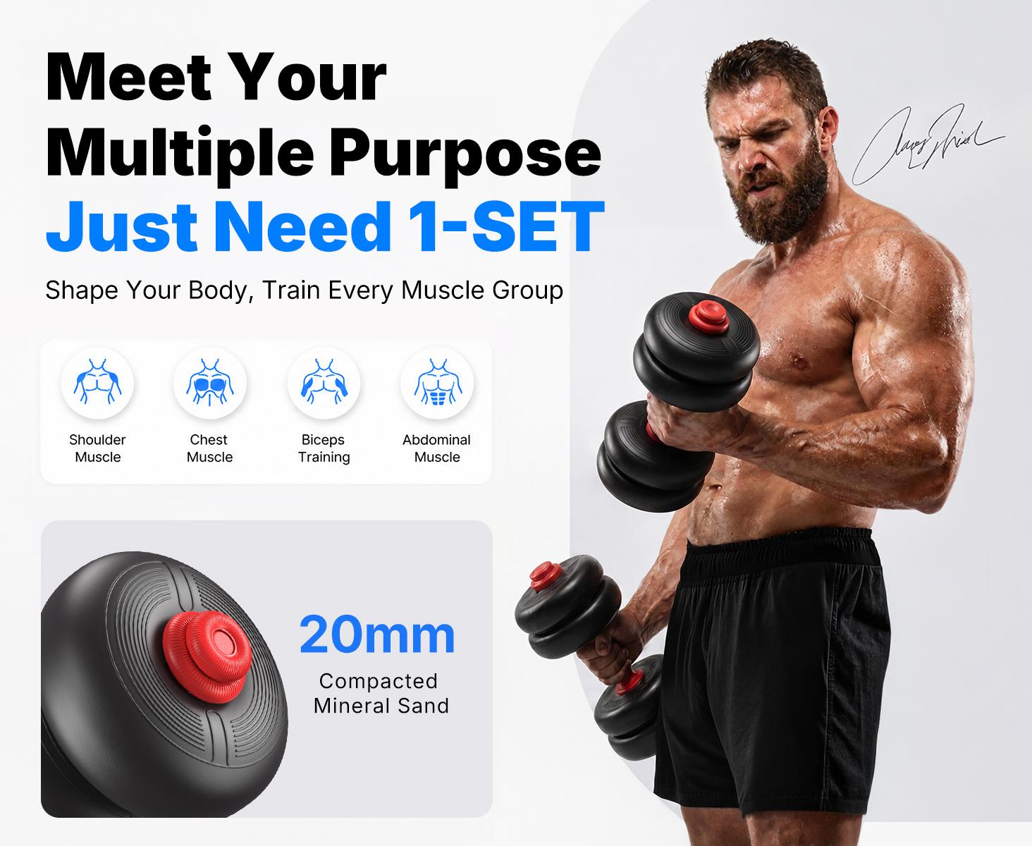 Merach 5-in-1 Dumbbell Set 4-45lbs Adjustable, Weight Dual Safety Locks and Skin-Safe Surface, Floor-Friendly Design for Home Gym Exercise Training Merach 5-in-1 Dumbbell Set 4-45lbs Adjustable, Weight Dual Safety Locks and Skin-Safe Surface, Floor-Friendly Design for Home Gym Exercise Training