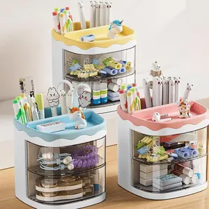 High-Value Rotating Pen Holder, Multi-Layer Transparent Storage, Cartoon Decorative Stationery, Stationery Accessories Box, Small Item Classification Organizer