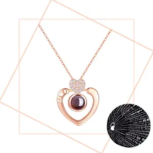 100 Languages "I Love You" Memory Projection Necklace – Women’s Hollow Heart Simple Clavicle Chain, Valentine’s Day/Mother’s Day Gift for Her