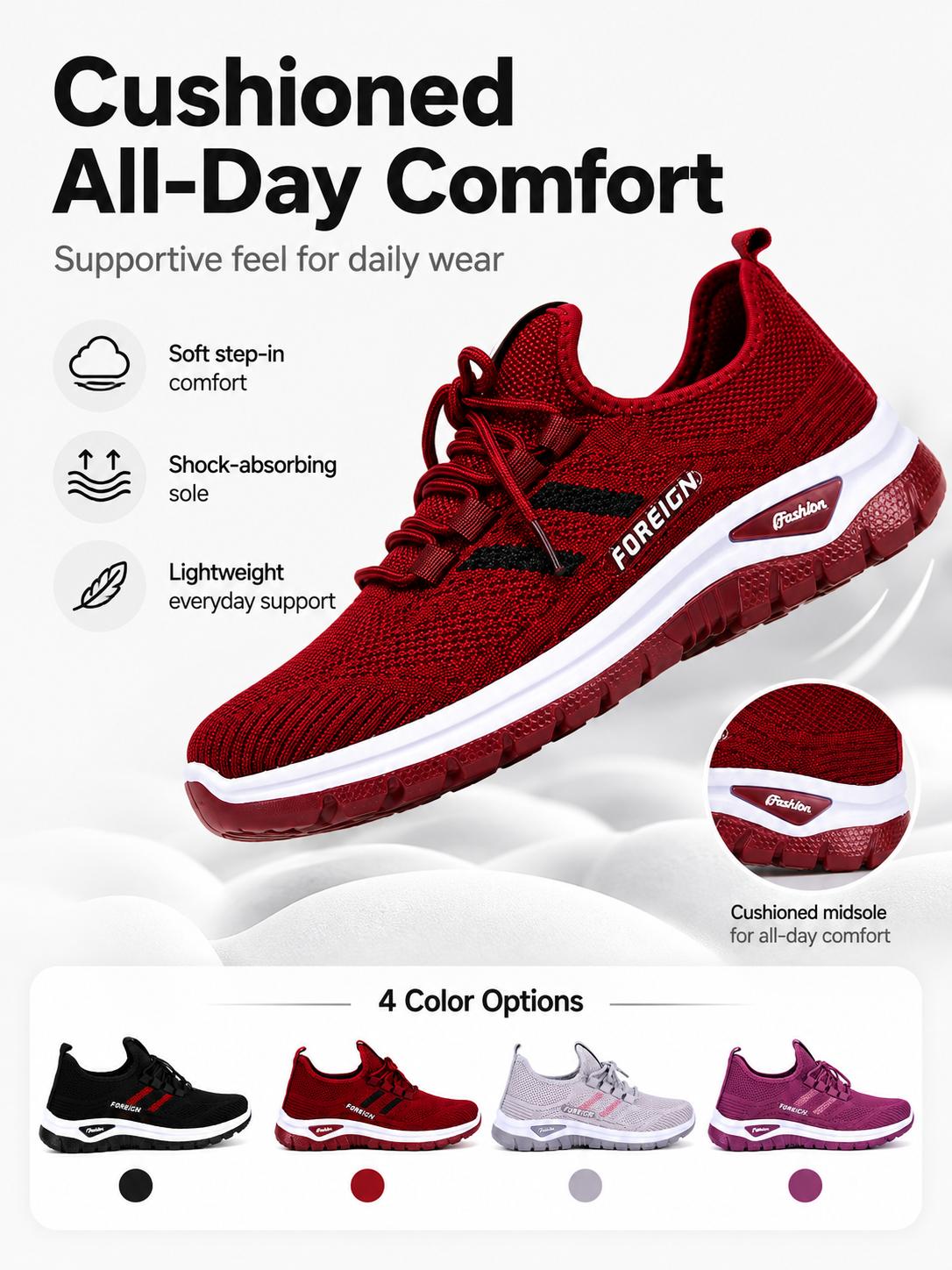 Women’s Breathable Knit Athletic Sneakers - PU Upper, Lightweight Lace-Up Shoes with Flexible Sole for Walking, Workout Use Women’s Breathable Knit Athletic Sneakers - PU Upper, Lightweight Lace-Up Shoes with Flexible Sole for Walking, Workout Use