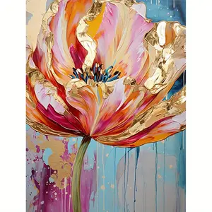 1Pcs Blooming Flowers Acrylic Paint by Numbers DIY Decorative Painting 16x20in Unframed Beginner Fresh & Healing Style Decor for Bedroom / Living Room / Study Ideal Gift for Flower Lovers & Housewarming