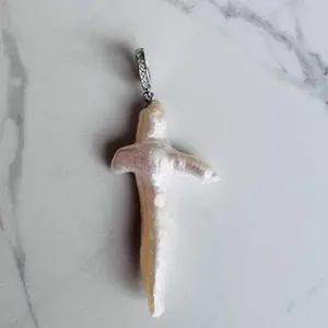 P534 Cross Shape Fresh Water Pearl Pendant