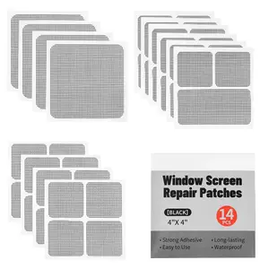 14 Sheets Window Screen Patches Repair Kit, Black 3 Sizes Window Screen Repair Kit for Mesh Screen Door,  Adhesive Fiberglass Quick Screen Repair Tape