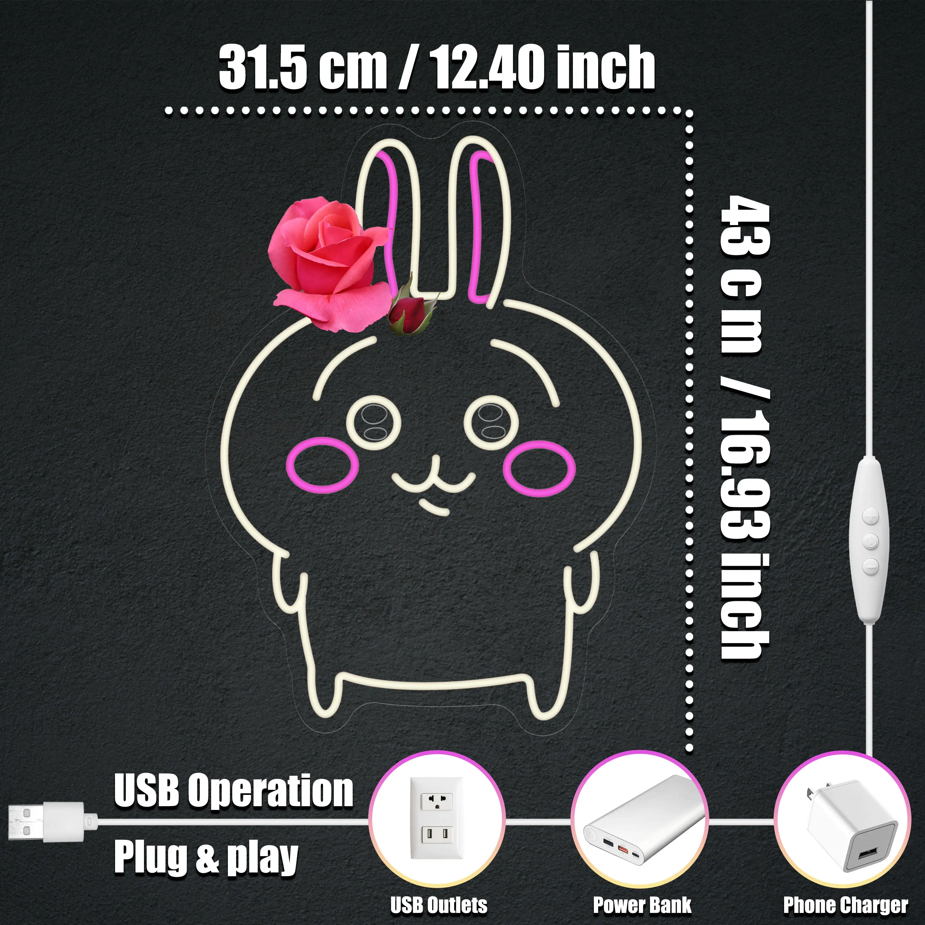 Kawaii Chikawa Anime Neon Sign Usagi Rabbit LED Light for Wall Art