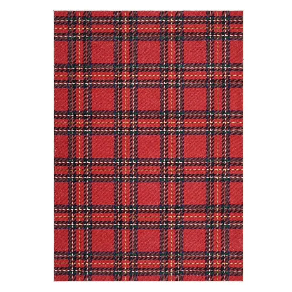 5'x7' Washable Christmas Area Rug for Living Room, Soft Non Slip Plaid Xmas Carpet, Winter Holiday Decorative Rugs for Bedroom Dining Room, Red