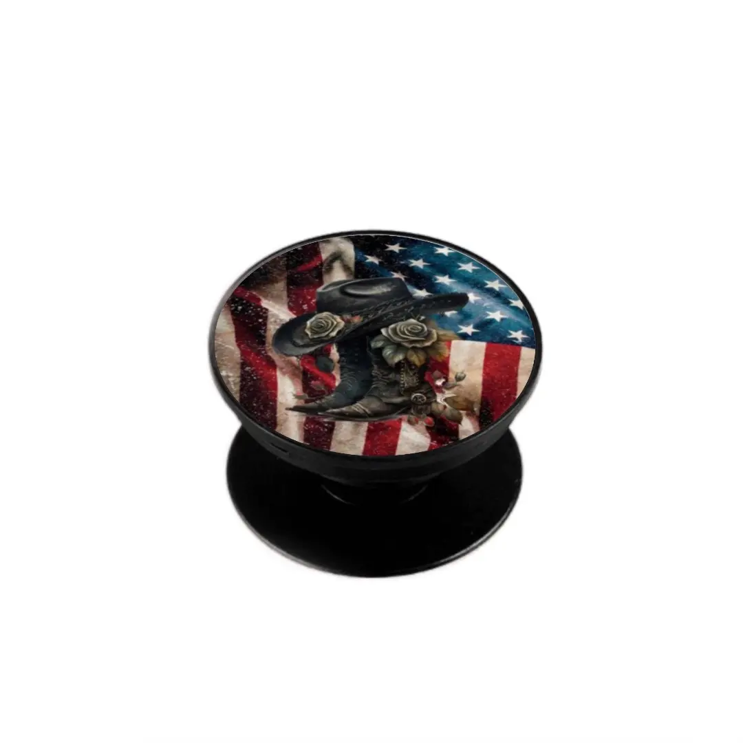 Red White Blue Flag Cowgirl Boots Phone Grip Accessories  Foldable Folding Holder