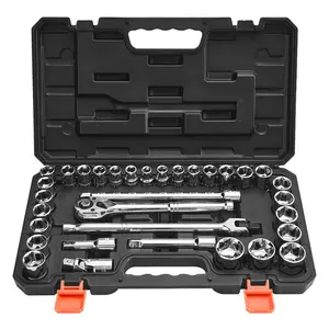 VEVOR Socket Set, Summervibes, 33 Pieces, 1/2 inch Drive Socket and Ratchet Set, SAE and Metric, Mechanic Tool Kit with Ratchet Wrench, Extension Bar and Storage Case, CR-V Alloy Steel, for Automotive Repair