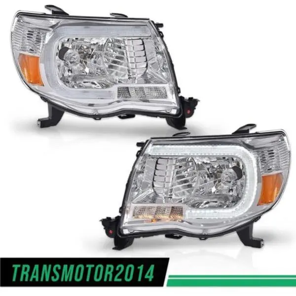 G-PLUS LED Car Headlights with DRL Light Tube, Headlight Replacement Assembly for 2005-2011 Toyota Tacoma, Chrome Housing, Driver & Passenger Side Pair