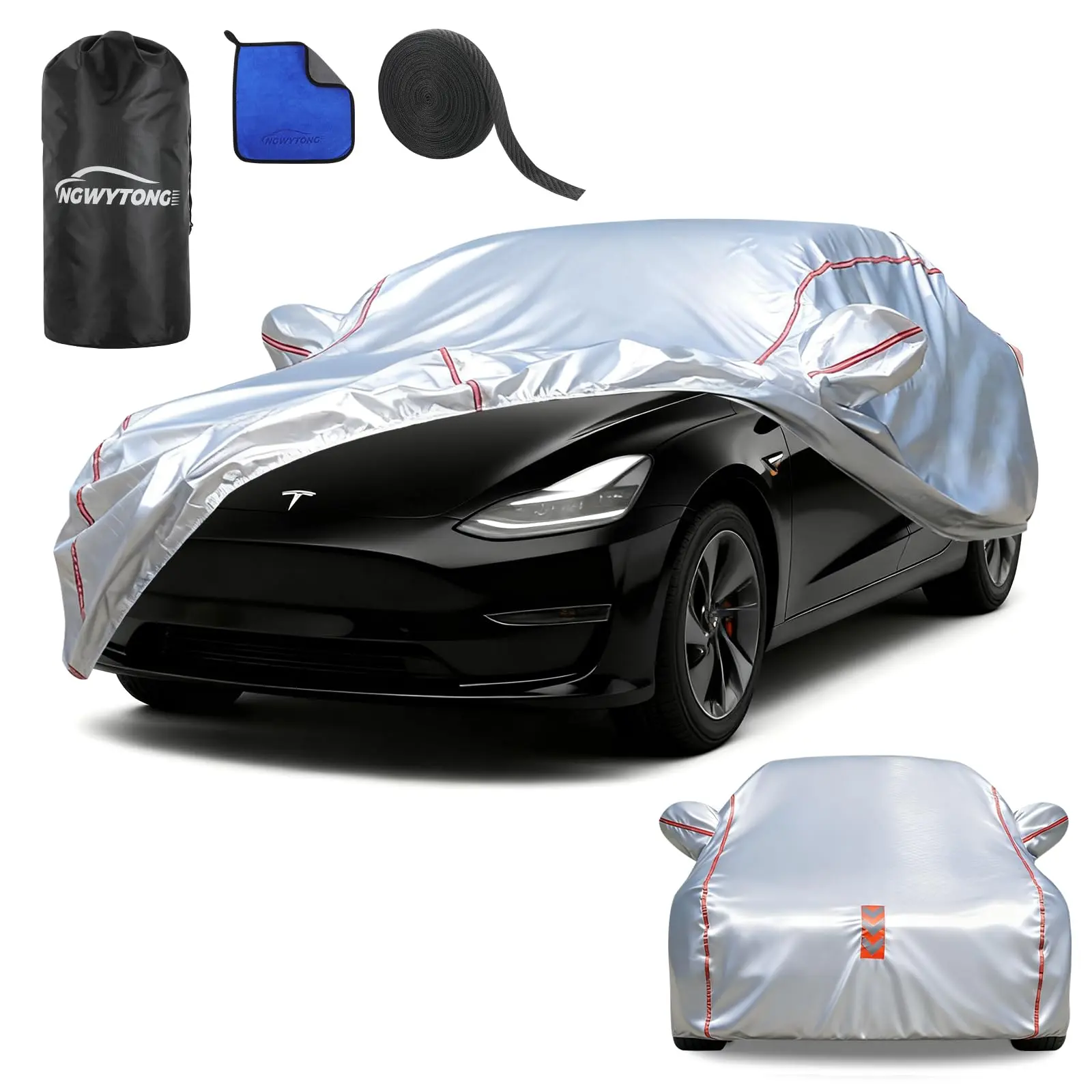 Car Cover for Tesla Model 3 2017-2025 Model Y 2020-2025 ,All-Around Fastening 60s Quick-Install, 4 Upgrades for Car Cover Waterproof All Weather