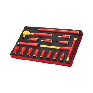 VEVOR Insulated Socket Set, 16-Piece Insulated Wrench Tool Set, 1000V Insulated Socket Tool, with Insulated Sockets, Insulated T-Handle Wrench, Drive Rachet, Extensions, for Electricians Home Repair