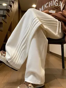 Men's Regular Fit Solid Plain Pocket Drawstring Waist Wide Leg Pants, Casual Comfy Elastic Waist Stretch Straight Leg Trousers for Summer, National Day Clothing, Fashion Men's Bottoms for Daily Wear