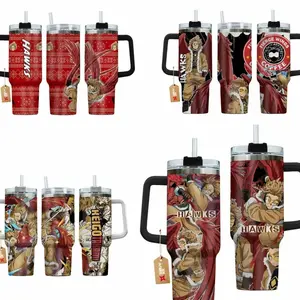 Hawks Winged MHA 40oz Tumbler with Handle - Red Feathers Anime Inspired Insulated Mug - Fierce Wings Graphic Water Bottle - Aesthetic Manga Art Travel Cup