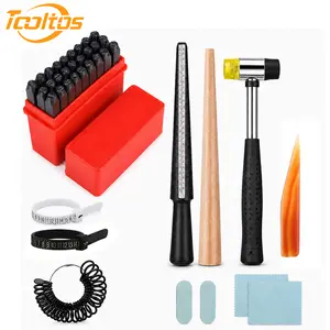 Jewelry Ring Sizer Tool Kit with A-Z Letter Metal Stamps, Ring Mandrel, Rubber Hammer, Agate Burnisher and Polishing Tools for Ring Making and Repair