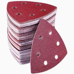 50pcs 3-1/2 Inch 90mm Hook-And-Loop Sanding Pad Set, 6-Hole Detail Sander Paper, 60-400 Grit, Multi-Specs for Woodworking & Metal Polishing, Dust Extraction
