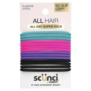 Scunci No-Slip Grip Elastics, Assorted Colors, 14 Pieces