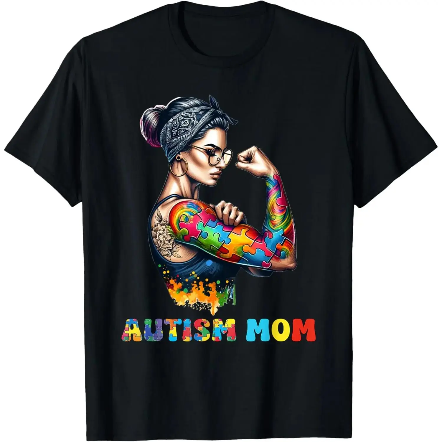 Women's Autistic Pride Short Sleeve Graphic Tee - Oversized Ease Soft Cotton Feel Loose Silhouette Vintage Soft Fabric Sports Top, Mom Casual Wear, Beach Cover-Up, All Seasons, Cold Hang Dry, Matches Leggings-Denim