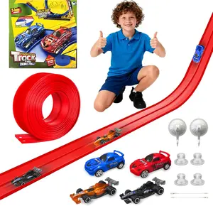 2026 NEW 20 Ft Flex Tracks for Kids,Flexible Race Car Ramp Track with 4 Small Racecars Suction Cups and Hooks,Compatible with Hot Wheels Diecast 1/50th Cars,Portable Racetrack for Ages 3-8,Birthday Christmas Gifts for boys and girls