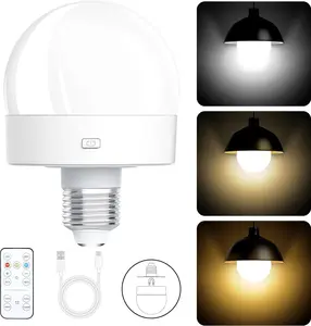 Rechargeable Battery Operated Light Bulbs, 300LM E26 Screw in (Magnetic Detachable) Light Bulb for Lamps with Remote Control Dimmable＆Timer, Wireless Puck Emergency Lamp for Non-Hardwired Wall Sconce