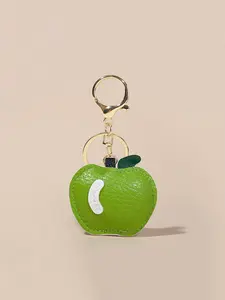 Cute Handmade PU Leather Apple Keychain - Minimalist Stuffed Bag Charm, Small Gift for Bags & Keys