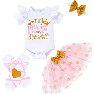 Z-CPB63  Newborn Baby Girl Outfits Infant Letter Print Romper+Tutu Skirt+Headband+Legging Warmer Coming Home Clothes Set