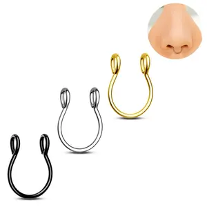 Oufer Fake Septum Ring Adjustable Clip On 316L Stainless Steel Nose Piercing Jewelry Non Piercing Jewelry