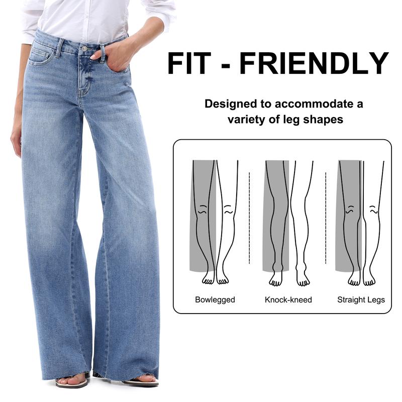 ONESO Mid-Waisted High Stretchy BBL Wide Leg Baggy All Season Jeans Tummy Control Holiday Party Distressed Denim Pants Woman Bottom Comfortable Denim Jeans OSW8019 Plus Size Regular Size #Jumpstartsale