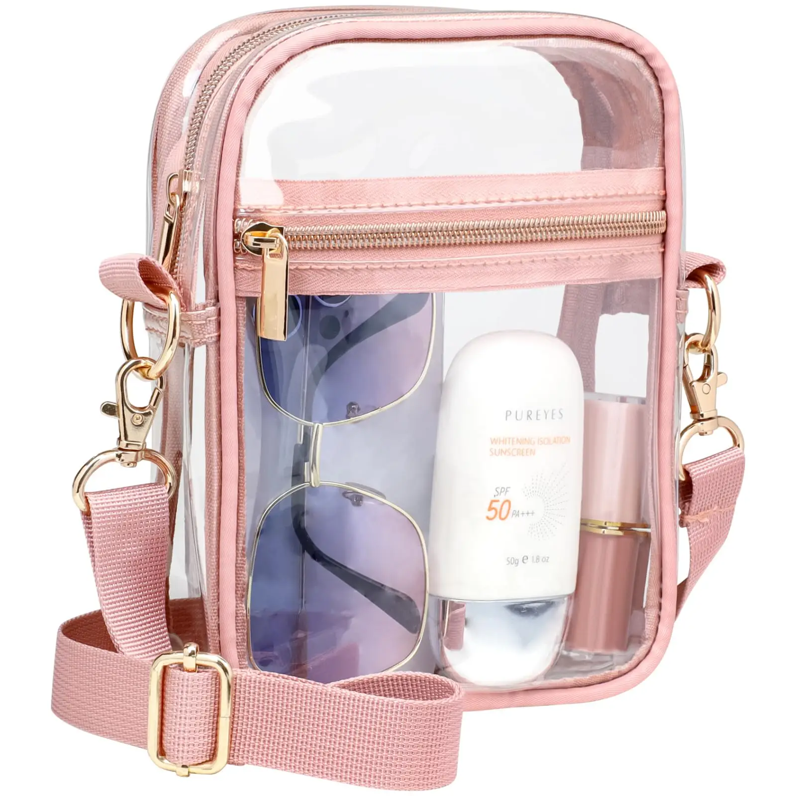 PACKISM Stadium Approved Clear Crossbody Makeup Bag - Fits Phone & Essentials | Waterproof, Adjustable Strap for Concerts & Sports Events