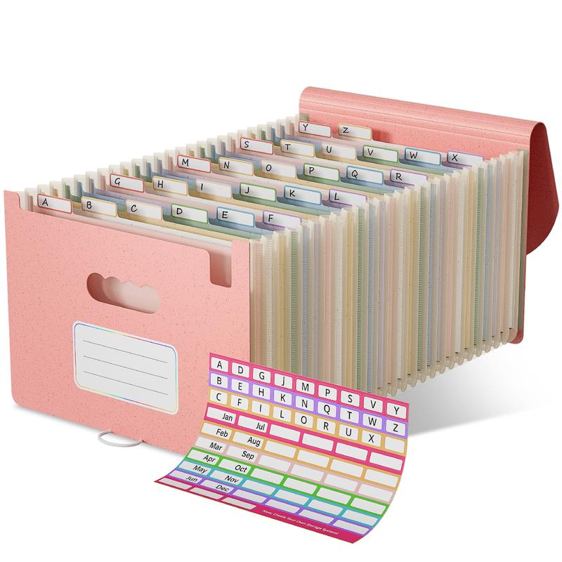 Accordion File Organizer, 26 Pockets Wheat Straw Expanding File Folder, Monthly Bill Receipt Organizer,A-Z Tabs,100% BPA Free,Return to Nature Healthy Living,Letter/A4 Size - Strawberry Pink