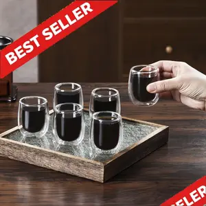 Viral 6pc Double Wall Glass Espresso Cups - Aesthetic Insulated Borosilicate Glass Set - Floating Effect Heat-Resistant Small Coffee Cups - Perfect for Home Cafe & Office Decor