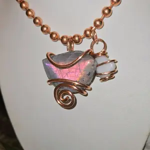 High Frequency Labradorite Rose Quartz • Pure Copper Ball Chain • Wire Wrapped • Natural Healing Gemstone jewelry
