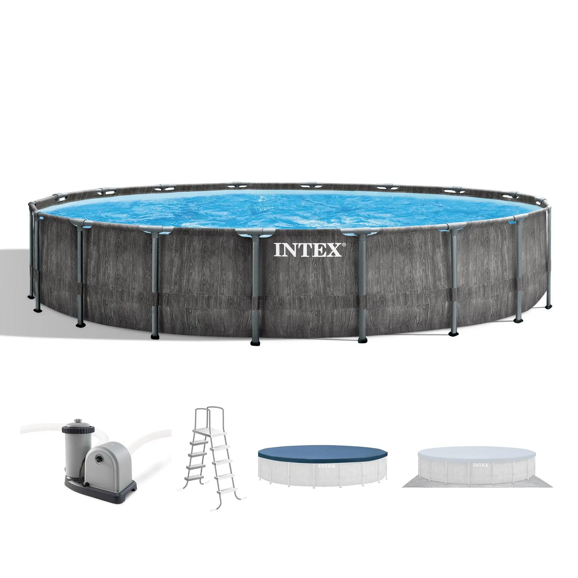 Intex Greywood Prism Frame 18'x48" Round Above Ground Outdoor Swimming Pool Set