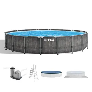 Intex Greywood Prism Frame 18'x48" Round Above Ground Outdoor Swimming Pool Set