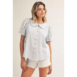 Jodifl Baby Blue Peter Pan Button Up Shirt (B13577)