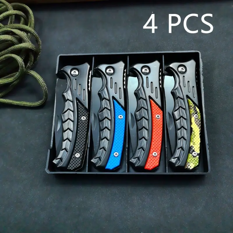 4pcs Compact Folding Knife Set, Sharp Stainless Steel Pocket Knives For Camping, Hunting & Survival, Heavy Duty EDC Knife Bundle With Belt Clip, Multi-Color Utility Tool Set For Outdoor Adventures & Daily Use, Great Gift For Men, 4-Pack