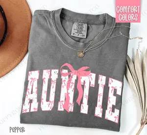 Pink Auntie Bow Shirt Comfort Colors, Women's Tee, Cute Women's Tshirt