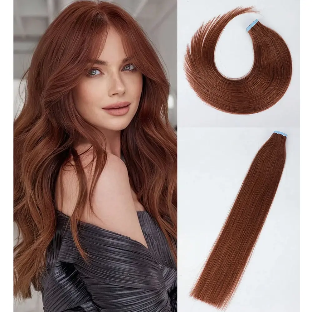 Jessie's Wig Tape In Hair Extensions, #33 Dark Auburn Straight Remy Human Hair, 16-26 Inch, Silky Soft & Natural Looking, 20 Pieces, Tape In Extensions, Female, Long Straight Hair