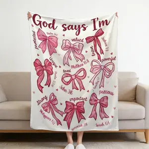 Pink Bow Themed Lightweight Flannel Blanket, Cozy Soft Stain Resistant Throw, Coquette Style Home Decor for Sofa & Bedroom, Indoor Outdoor Use, Unique Gift for Women, Perfect for Birthday, Christmas, Mother's Day, Custom Personalized Photo Available, Anti