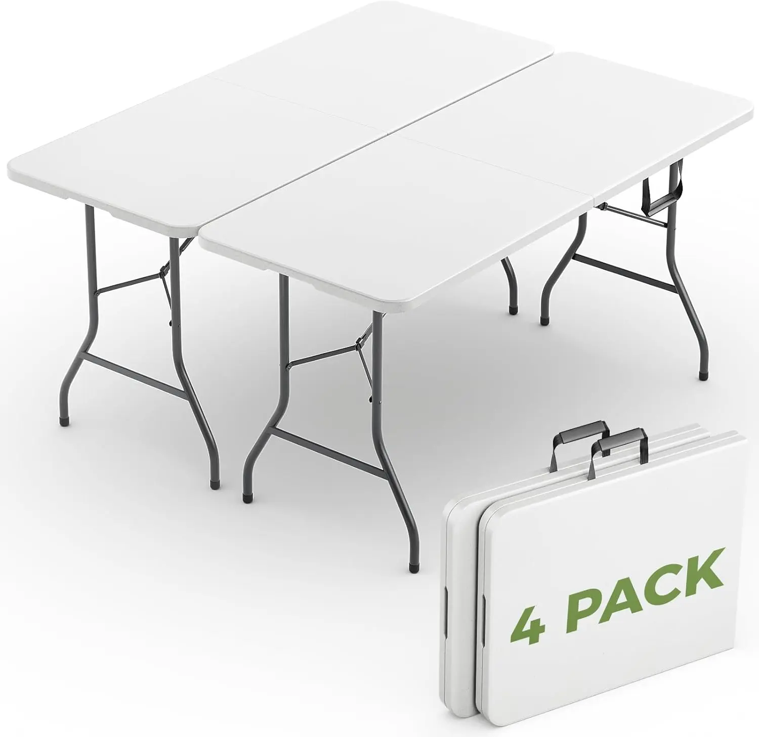 6FT Folding Table 4 Pack,Heavy Duty Plastic Foldable Tables with Carry Handles,Fold-in-Half Portable Utility Tables with Steel Legs for Party,Wedding,Banquet, Camping,Picnic,Event,Indoor Outdoor,White