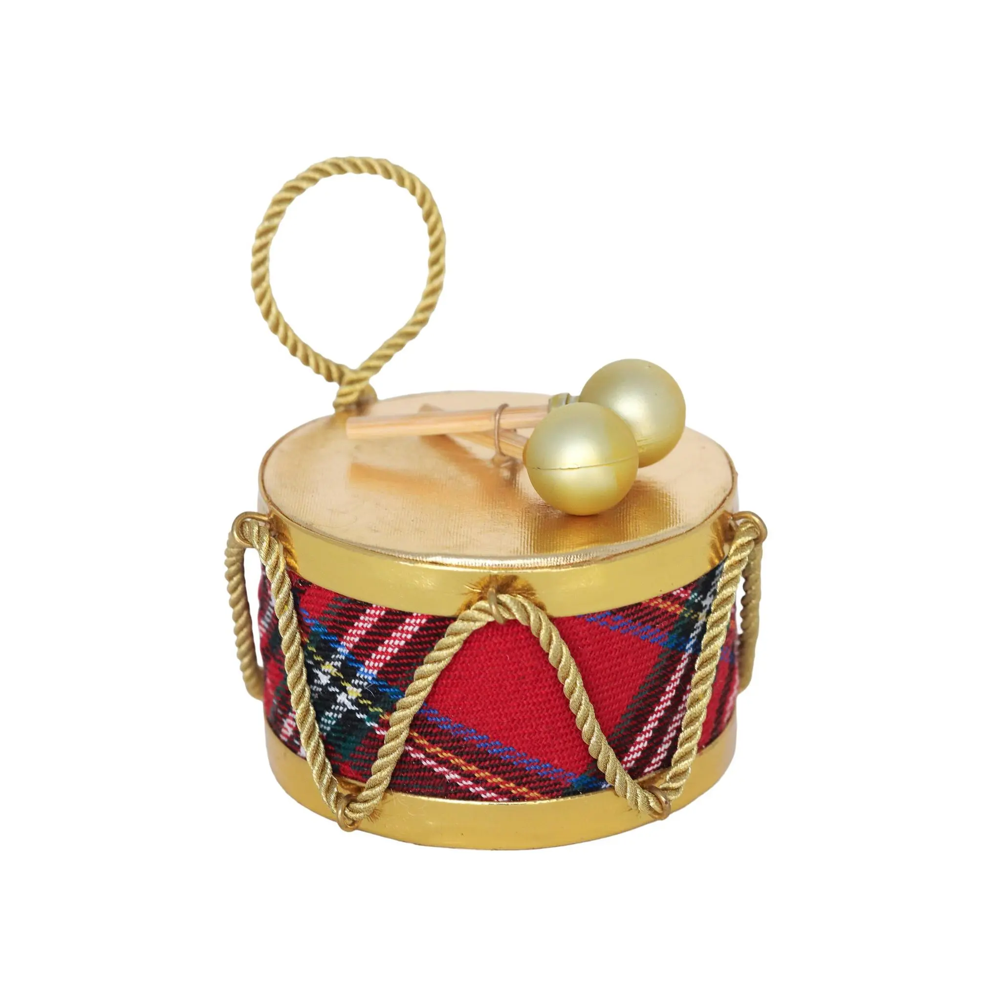 4" Plaid Velvet Drum Ornament