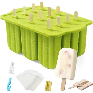 12 Cavities-Blue Silicone Popsicle Molds, 12Pcs Freezer-Safe BPA-Free Easy-Release Ice Treat Maker with Anti-Spill Lids, 50Pcs Sticks & Cleaning Brush, Kitchen Gadgets for Home Supplies, 12 Cavties-Blue